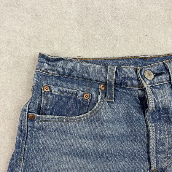 LEVIS 501 Shorts Womens Size 27 Blue Button Fly High Rise Distressed Denim - Picture 7 of 13